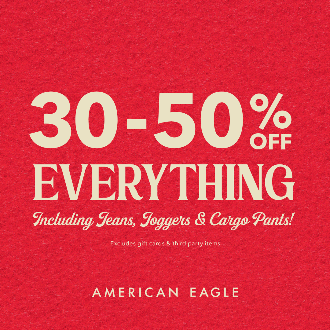 American Eagle 30-50% off Everything, Including Jeans, Joggers & Cargo Pants! icon