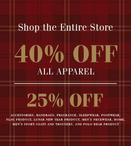 COME SHOP THE ENTIRE STORE! 40% OFF ALL APPAREL icon