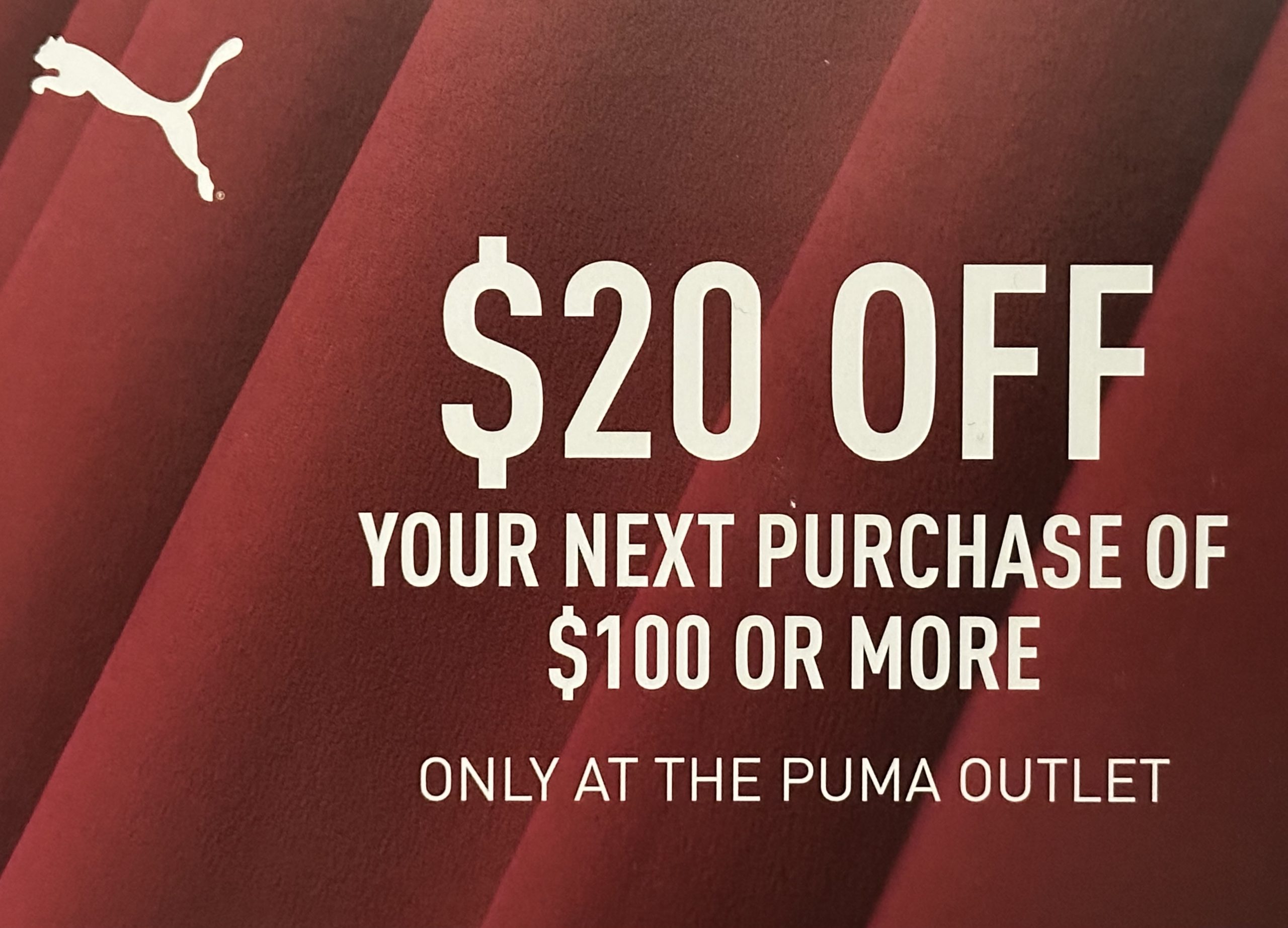 Puma – $20 off $100 or more purchase promotion. icon
