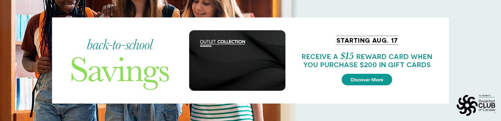 Back to school savings. Starting August 17. Recieve a $15 reward card when you purchase $200 in gift cards.